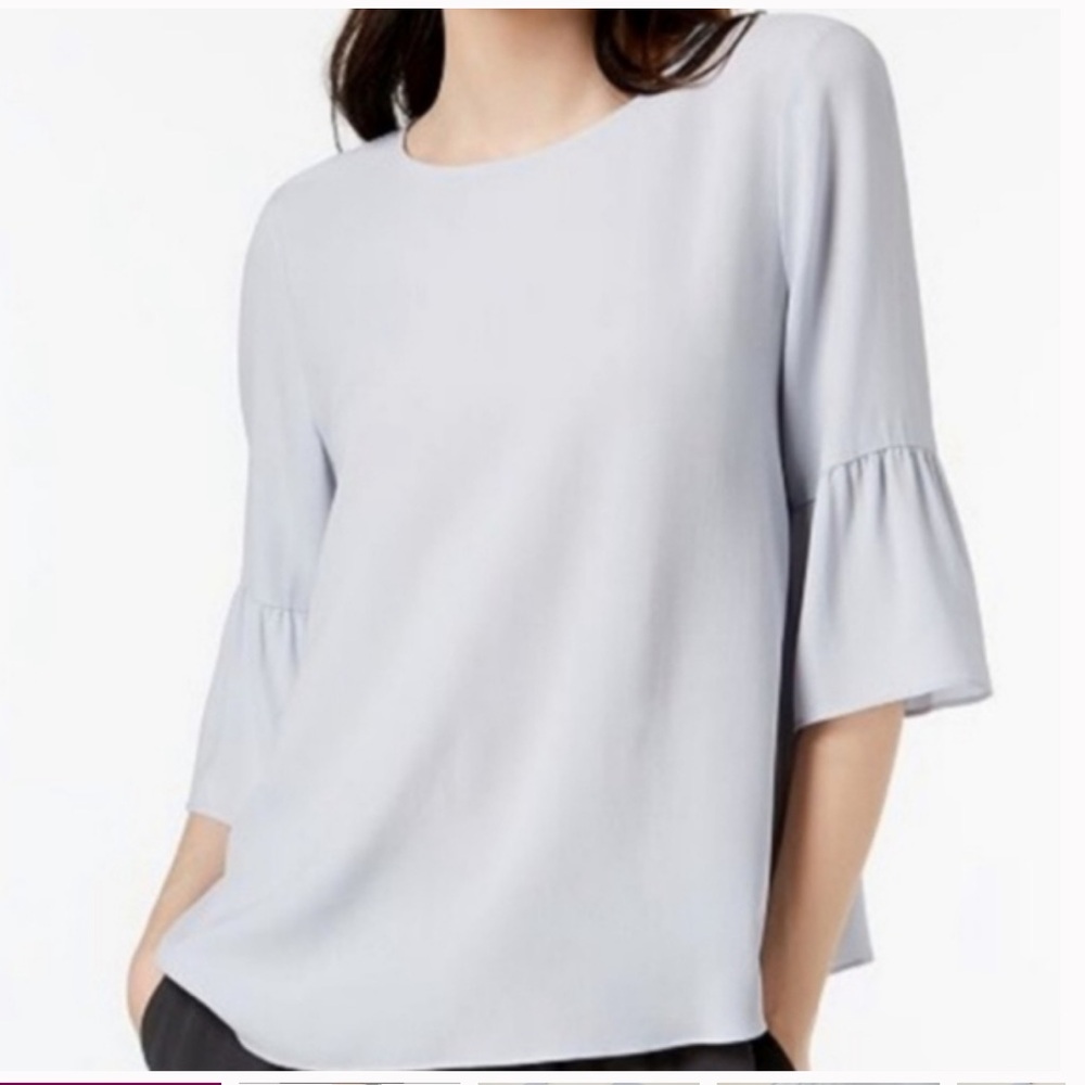 Eileen Fisher 100% Silk Blouse 3/4  Bell Sleeve Women’s Medium Pale Grey Lux